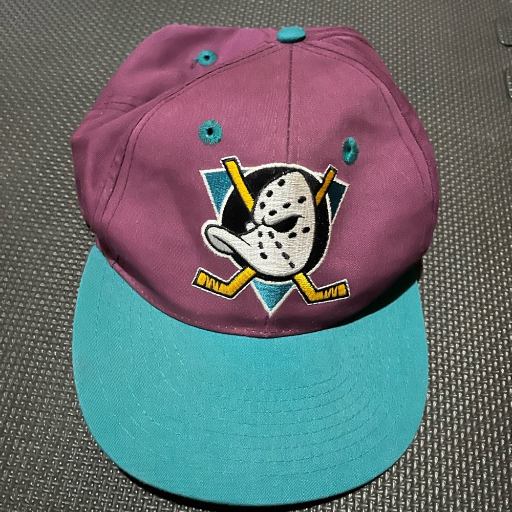90s vintage kids Mighty Ducks Purple and Teal Hockey Snapback Hat